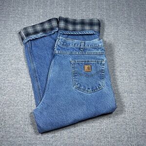 Carhartt B172 DST 40x30 Flannel Lined Jeans Relaxed Fit Blue Denim Workwear